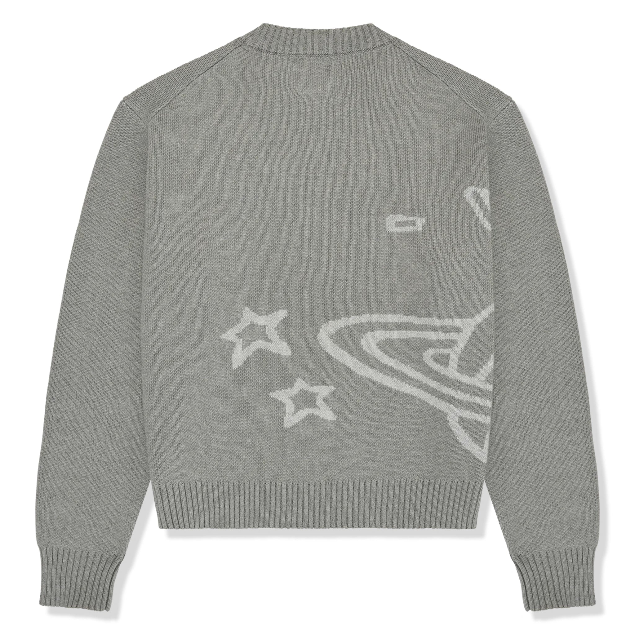Back view of Broken Planet Heather Grey Planet Knit Sweatshirt BP-KT-SW-H_GRAY
